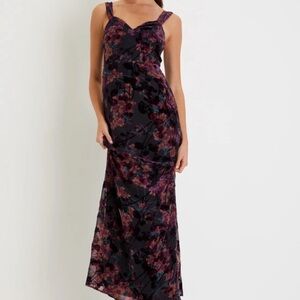 Lulu's Black and Purple Floral Midi Dress